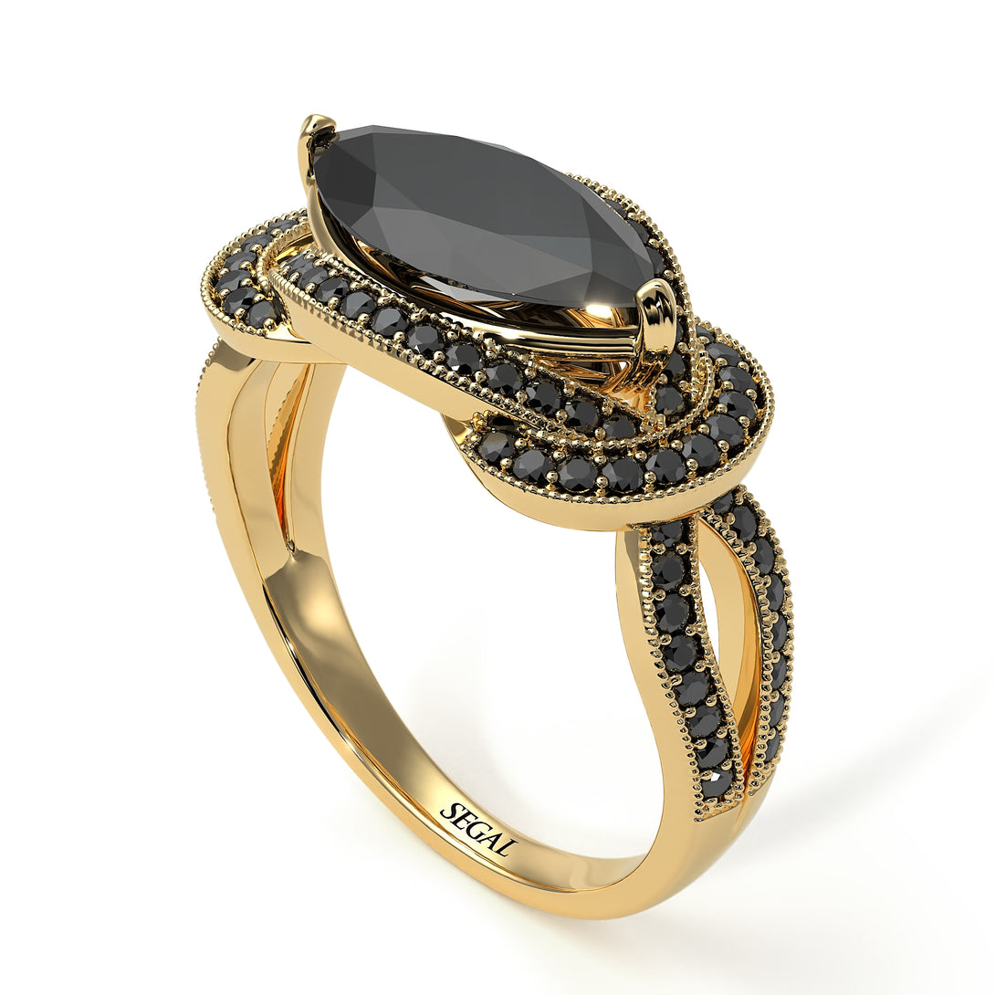 Milgrain Marquise Black Diamond Engagement Ring - Marley No. 37