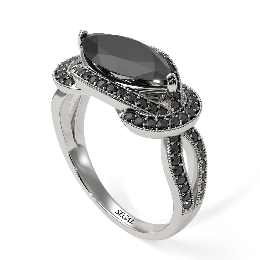Milgrain Marquise Black Diamond Engagement Ring - Marley No. 39