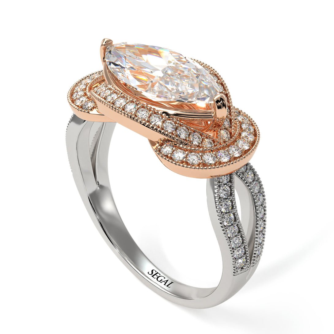 Two Tones Milgrain Marquise Diamond Engagement Ring - Marley No. 78