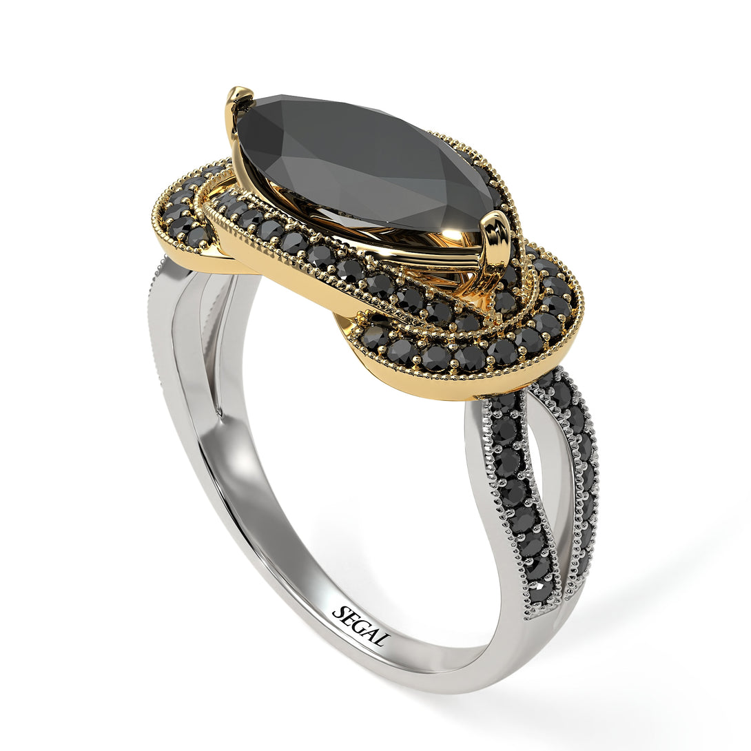 Two Tones Milgrain Marquise Black Diamond Engagement Ring - Marley No. 80