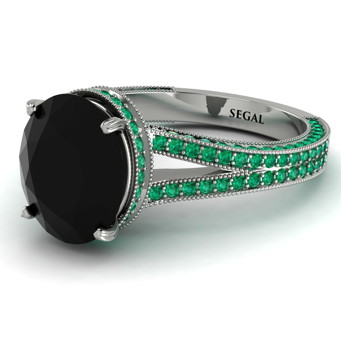 Milgrain Oval Emerald Engagement Ring - Nicole No. 24
