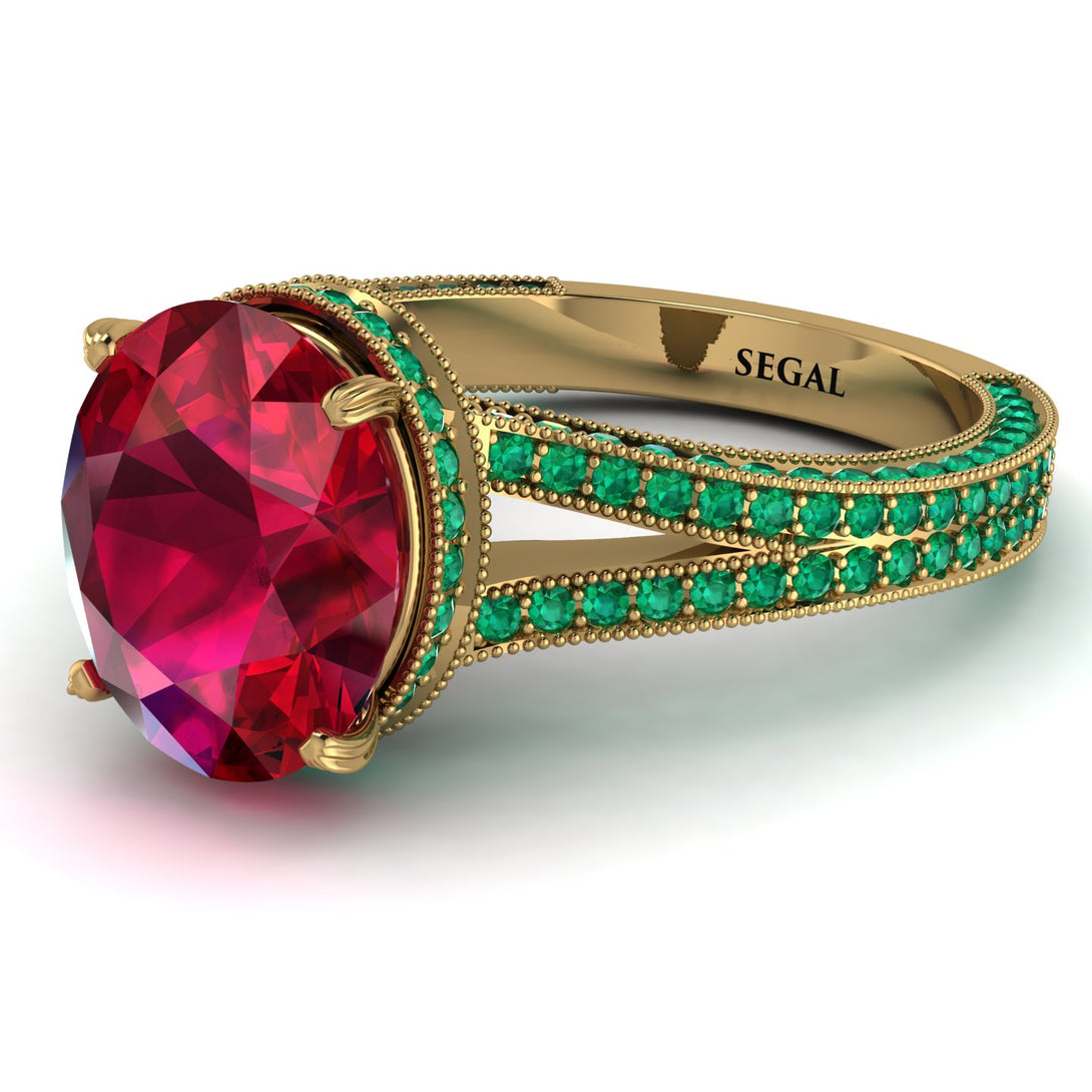 Milgrain Oval Emerald Engagement Ring - Nicole No. 25