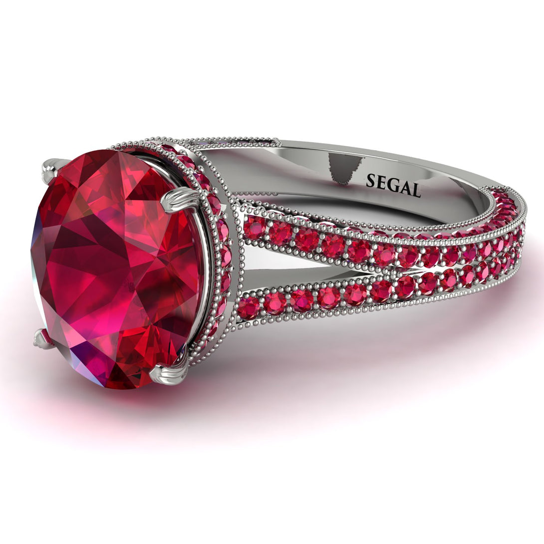Milgrain Oval Ruby Engagement Ring - Nicole No. 57