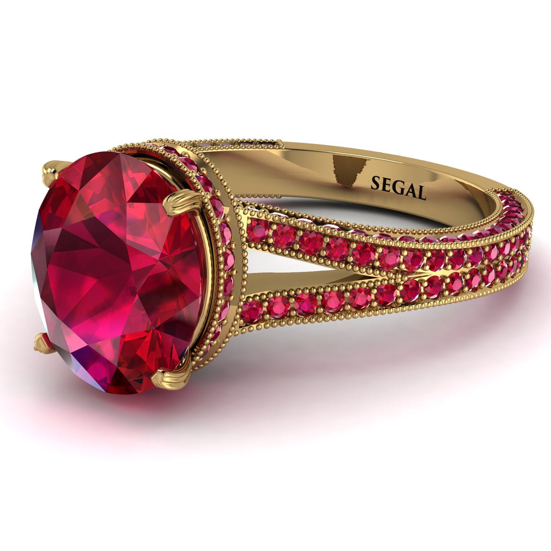 Milgrain Oval Ruby Engagement Ring - Nicole No. 55