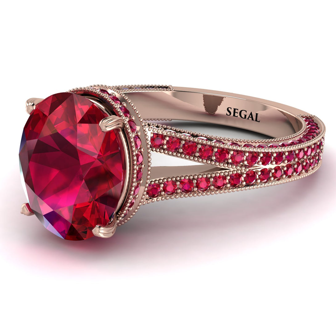 Milgrain Oval Ruby Engagement Ring - Nicole No. 56
