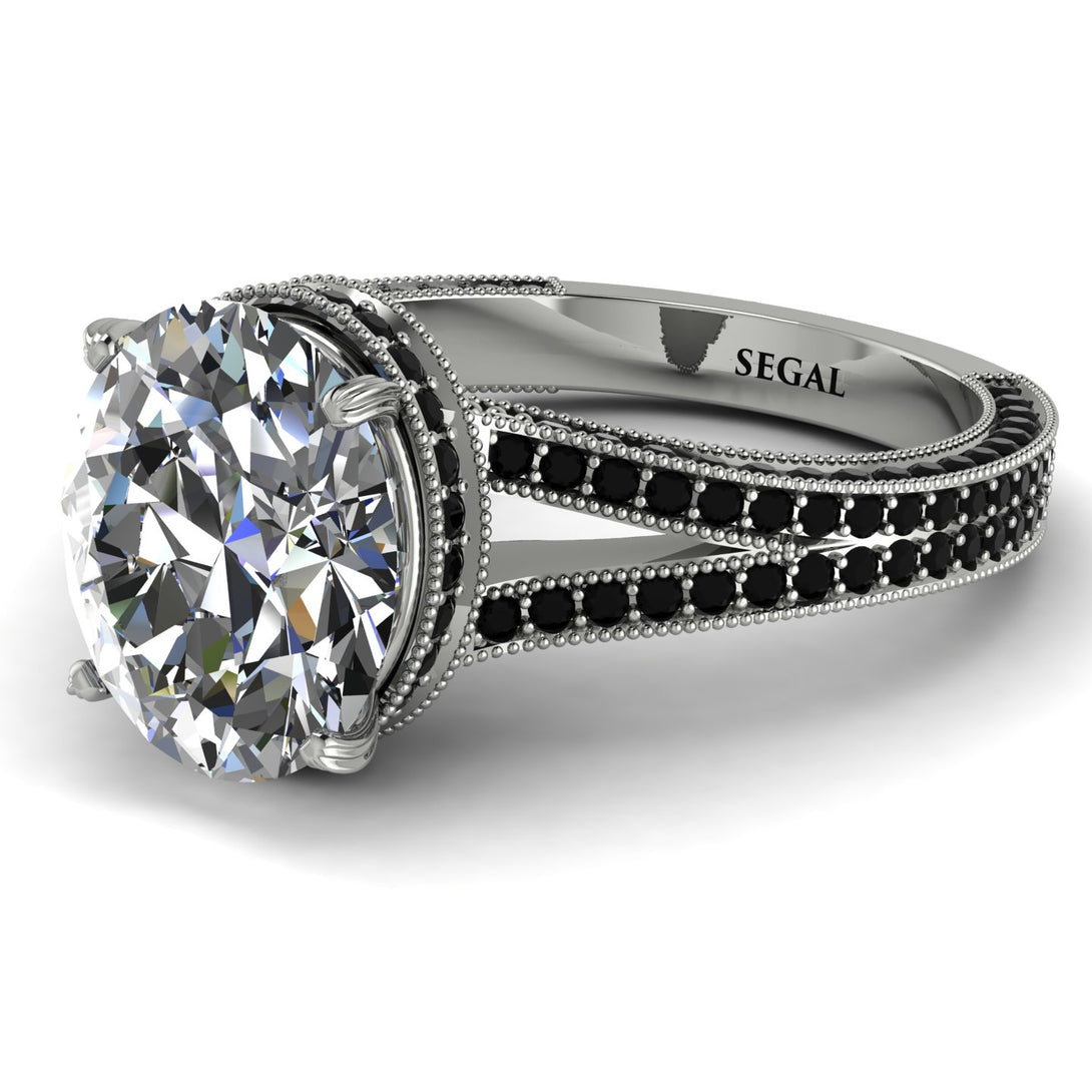 Milgrain Oval Black Diamond Engagement Ring - Nicole No. 33