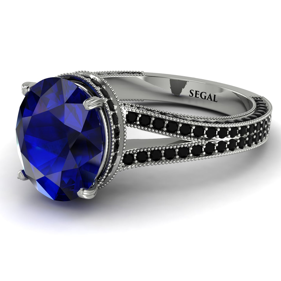 Milgrain Oval Black Diamond Engagement Ring - Nicole No. 45