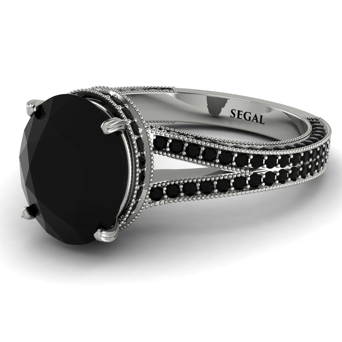 Milgrain Oval Black Diamond Engagement Ring - Nicole No. 39