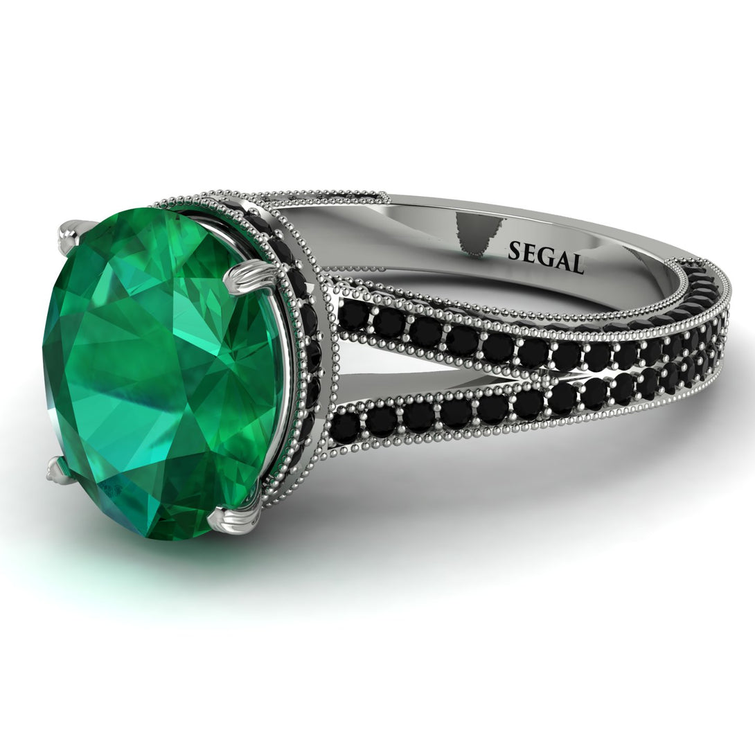 Milgrain Oval Black Diamond Engagement Ring - Nicole No. 36