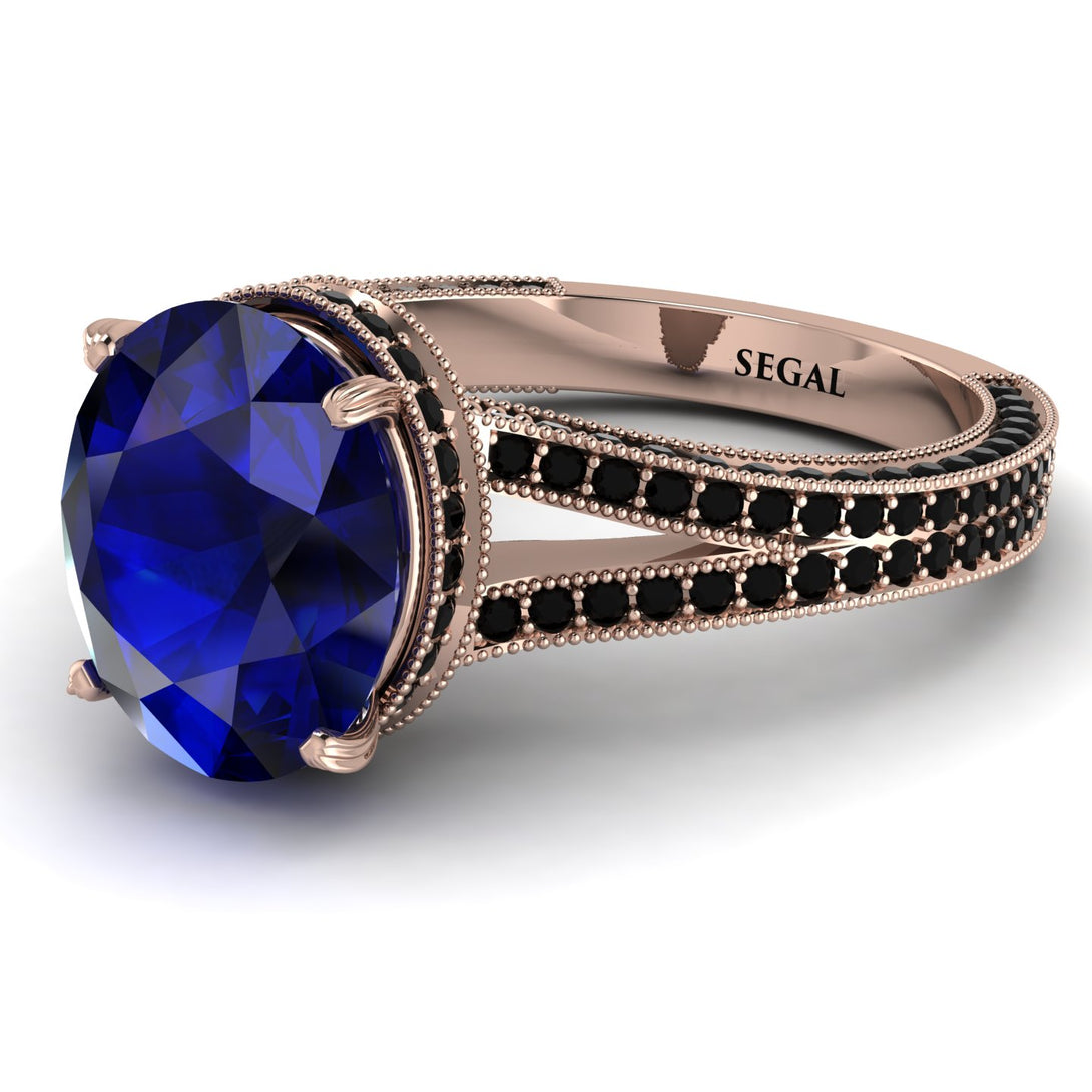 Milgrain Oval Black Diamond Engagement Ring - Nicole No. 44