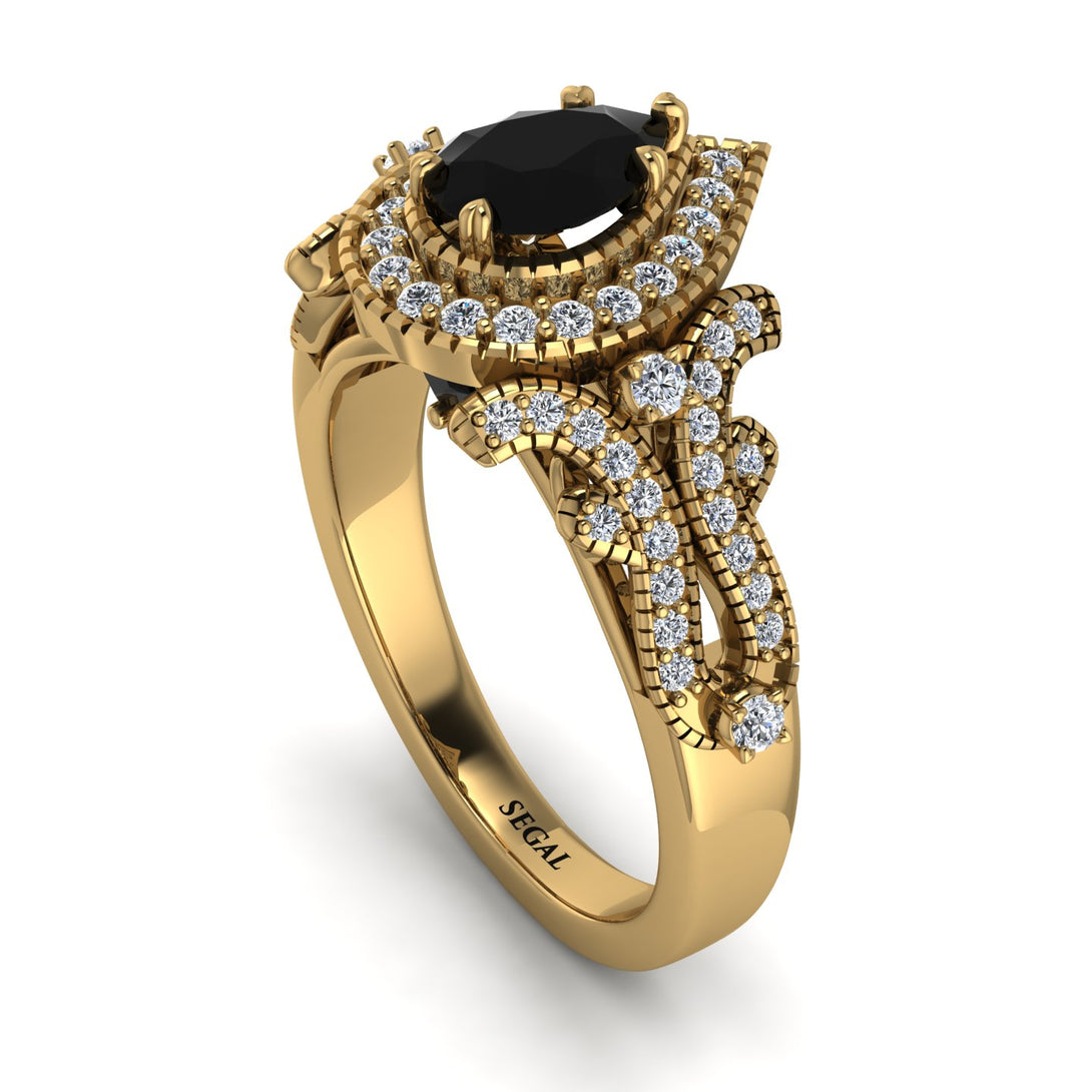 Milgrain Pear Cut Black Diamond Ring - Lisa No. 7
