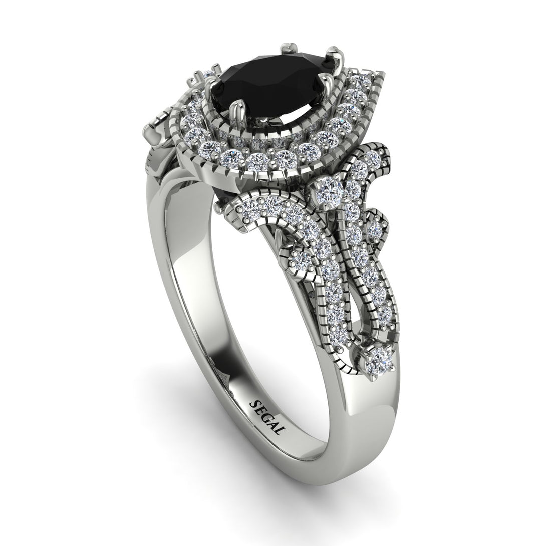 Milgrain Pear Cut Black Diamond Ring - Lisa No. 9