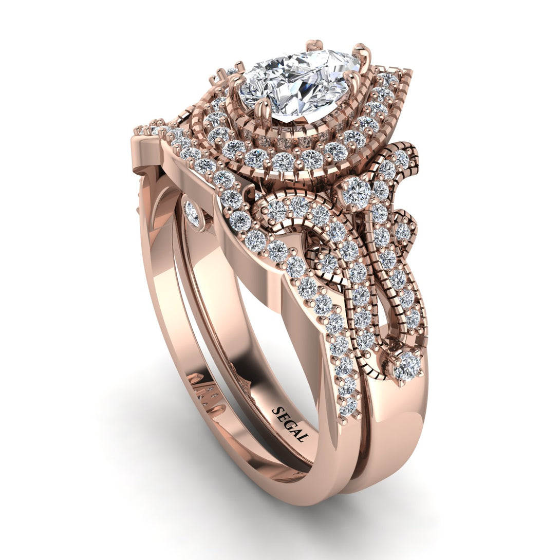 Milgrain Pear Cut Diamond Bridal Set - Lisa No. 2