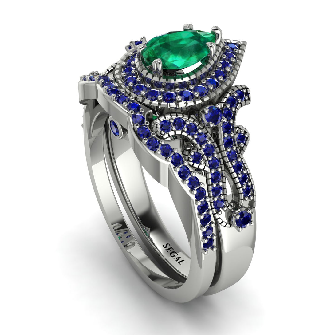 Milgrain Pear Cut Emerald Bridal Set - Lisa No. 66