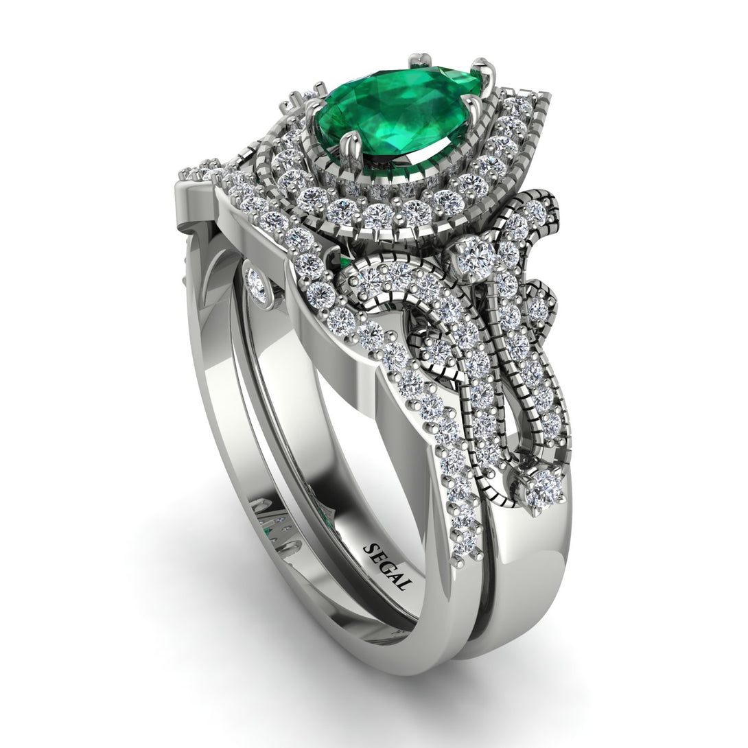 Milgrain Pear Cut Emerald Bridal Set - Lisa No. 6