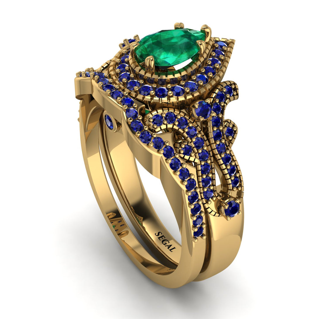 Milgrain Pear Cut Emerald Bridal Set - Lisa No. 64