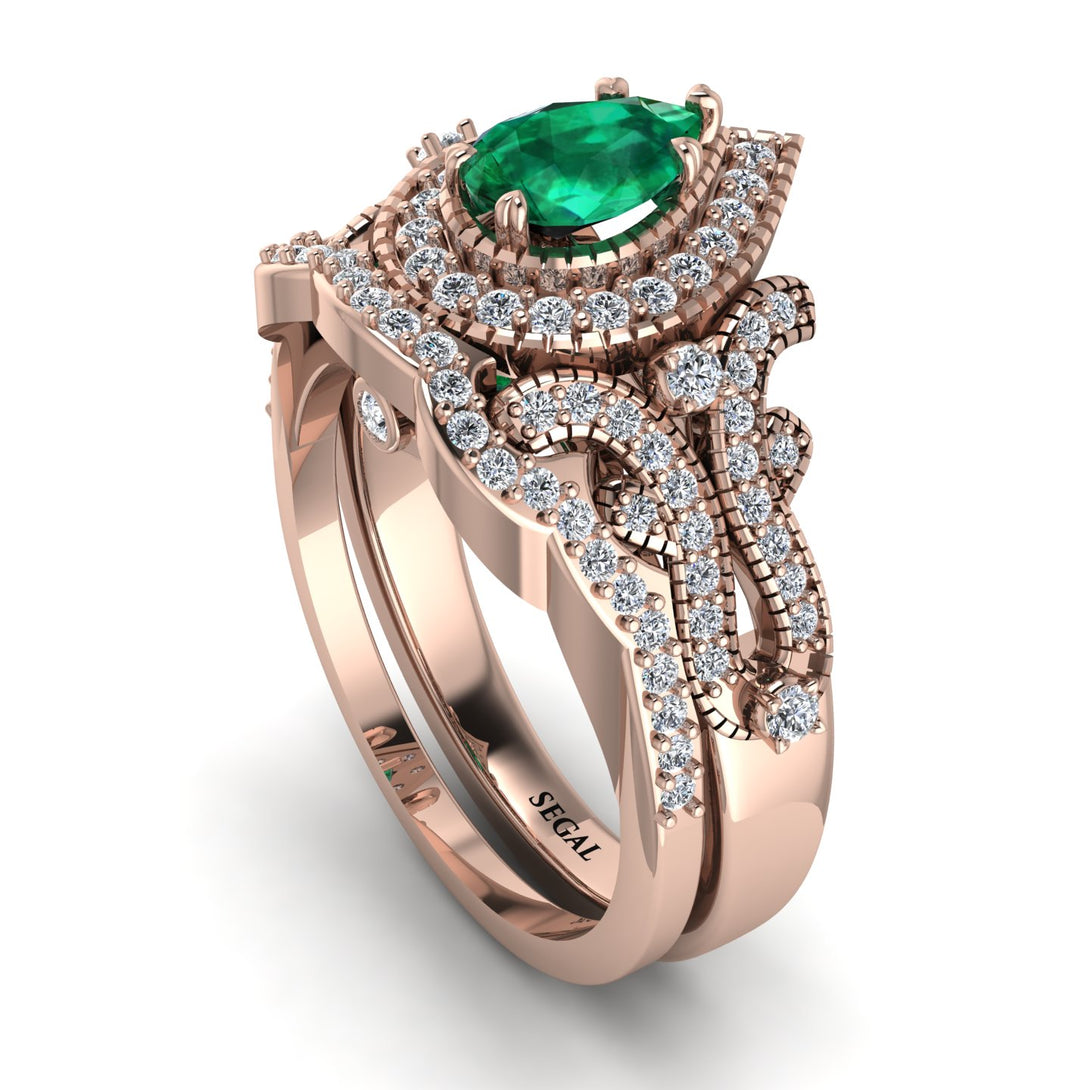 Milgrain Pear Cut Emerald Bridal Set - Lisa No. 5