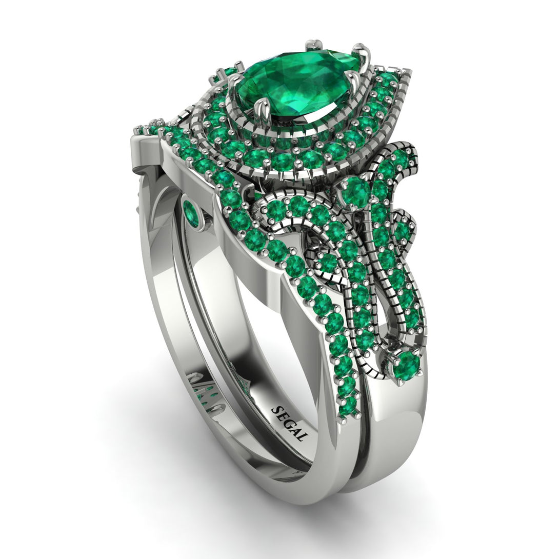 Milgrain Pear Cut Emerald Bridal Set - Lisa No. 21