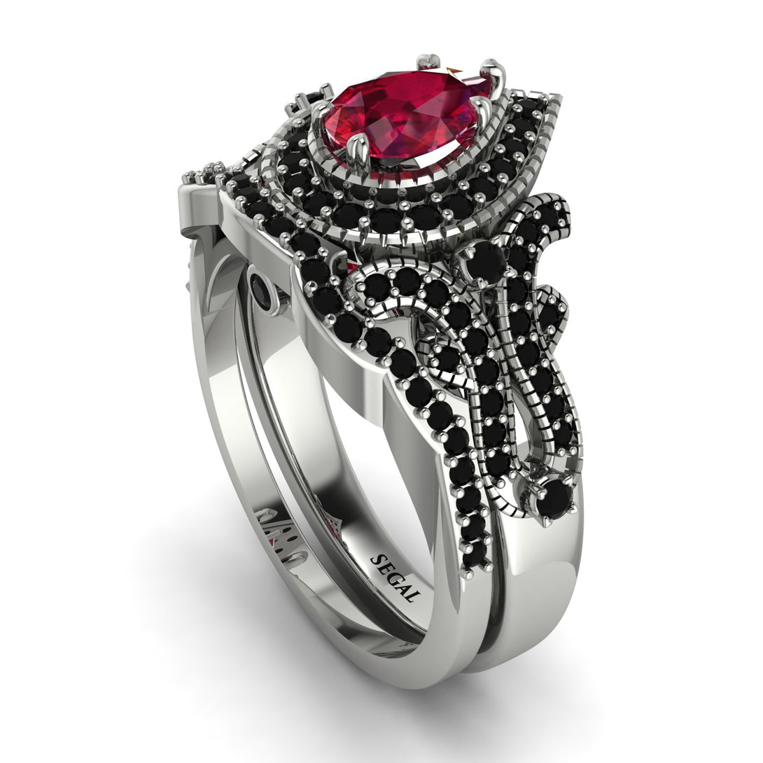 Milgrain Pear Cut Ruby Bridal Set - Lisa No. 42