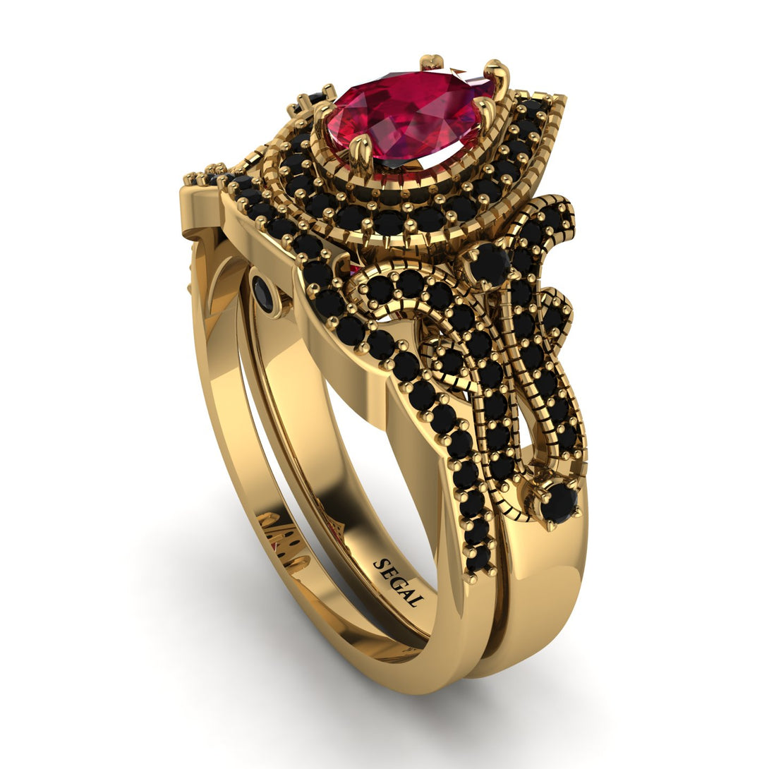 Milgrain Pear Cut Ruby Bridal Set - Lisa No. 40