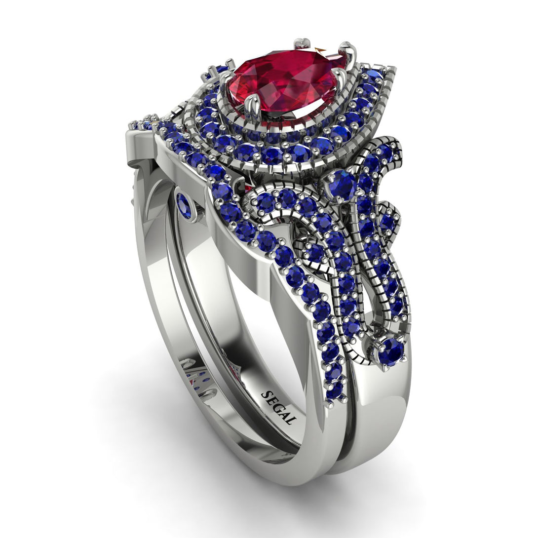 Milgrain Pear Cut Ruby Bridal Set - Lisa No. 72