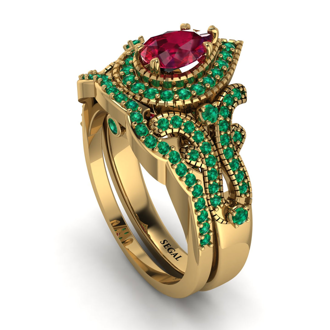 Milgrain Pear Cut Ruby Bridal Set - Lisa No. 25