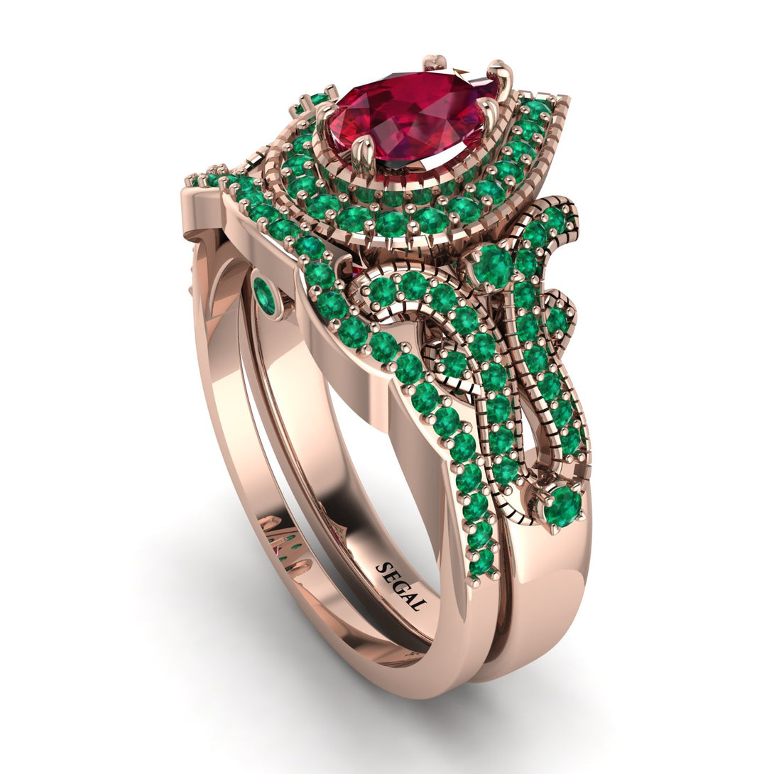 Milgrain Pear Cut Ruby Bridal Set - Lisa No. 26