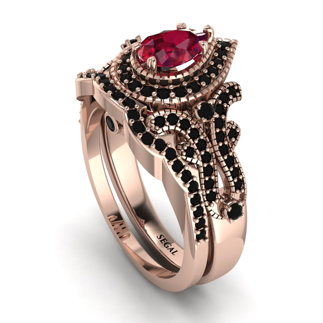 Milgrain Pear Cut Ruby Bridal Set - Lisa No. 41