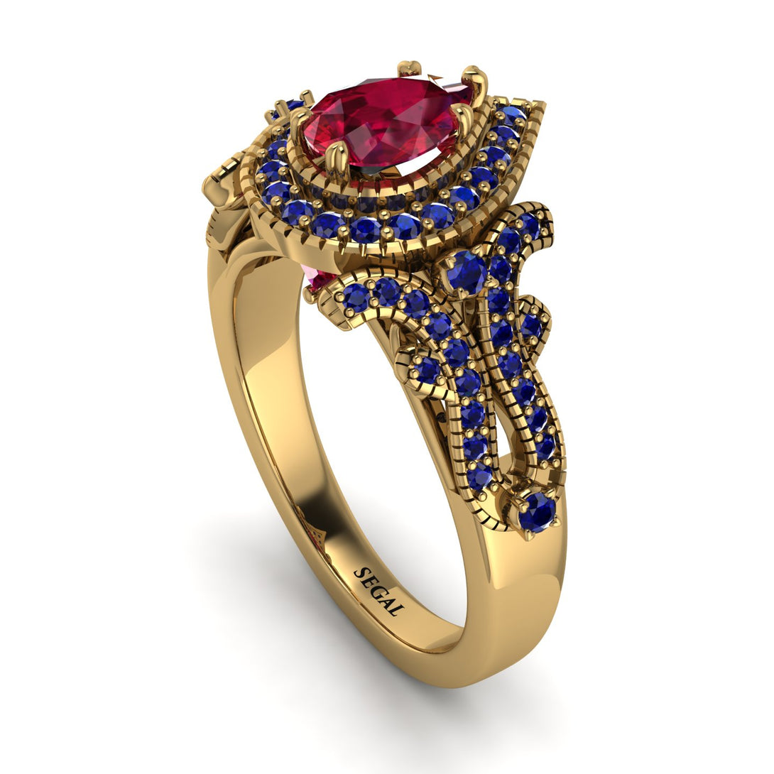 Milgrain Pear Cut Ruby Ring - Lisa No. 70