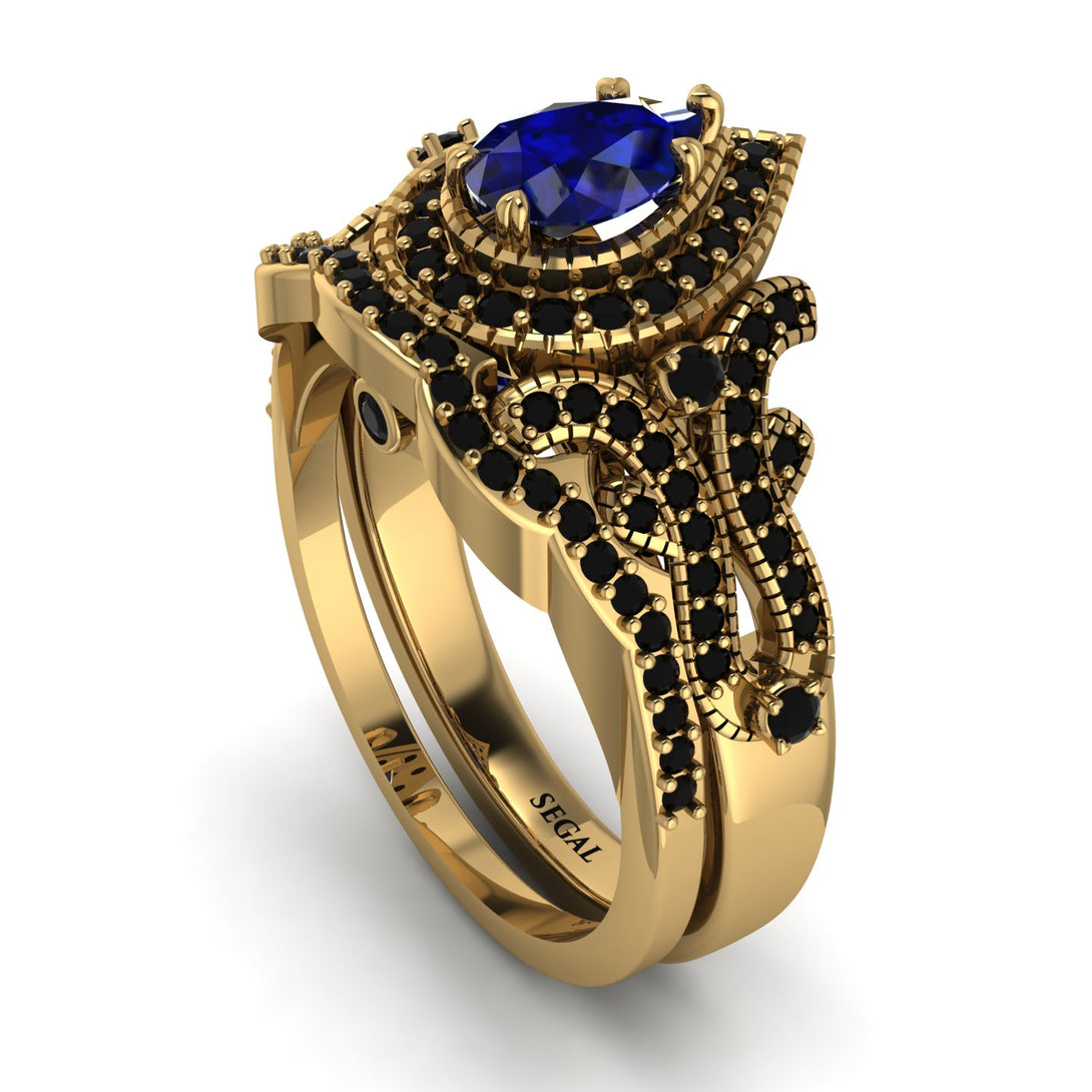 Milgrain Pear Cut Sapphire Bridal Set - Lisa No. 43