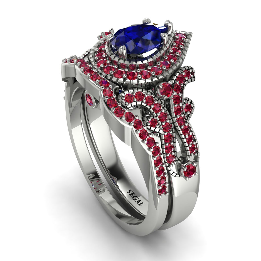 Milgrain Pear Cut Sapphire Bridal Set - Lisa No. 60