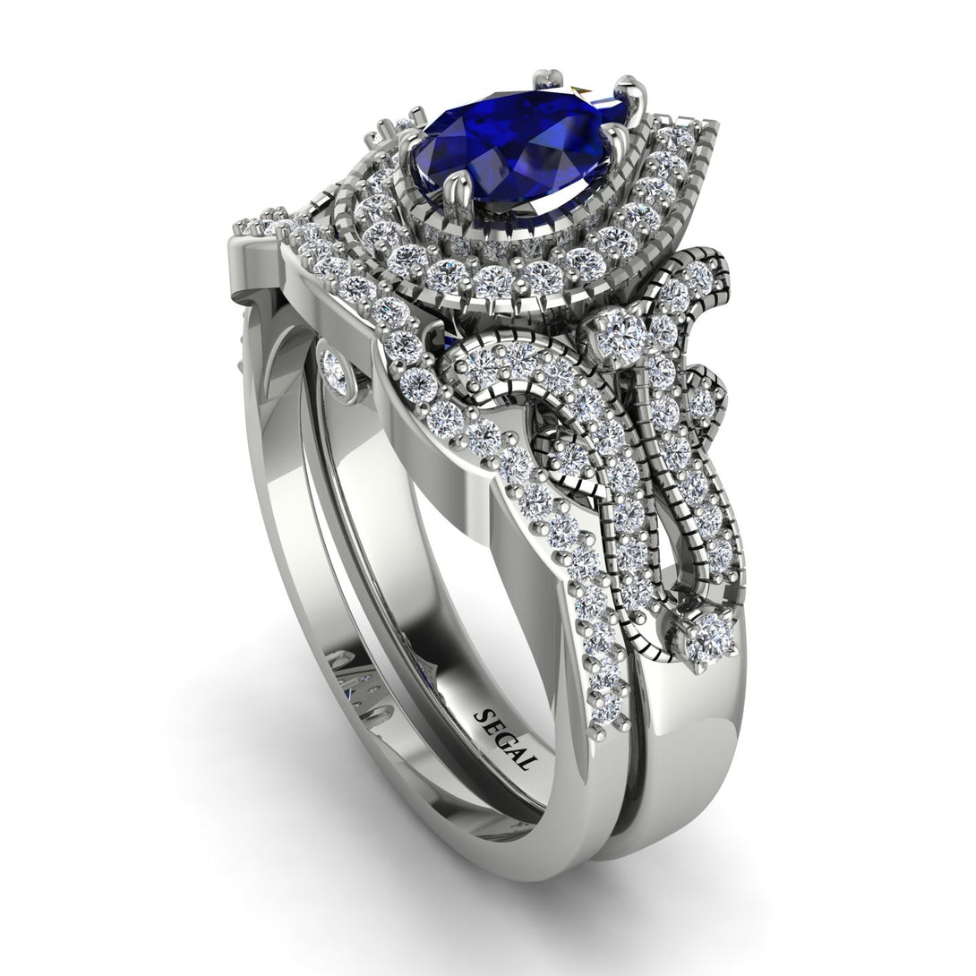 Milgrain Pear Cut Sapphire Bridal Set - Lisa No. 15