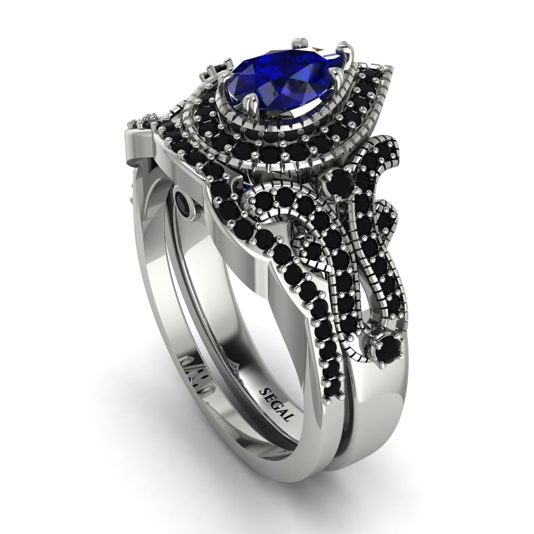 Milgrain Pear Cut Sapphire Bridal Set - Lisa No. 45