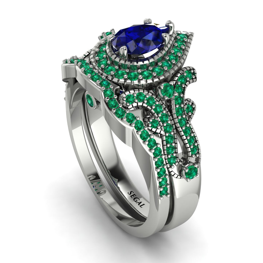 Milgrain Pear Cut Sapphire Bridal Set - Lisa No. 30