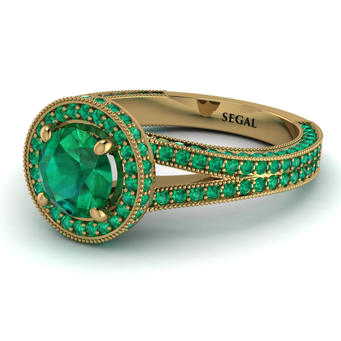 Milgrain Round Emerald Engagement Ring - Payton No. 19