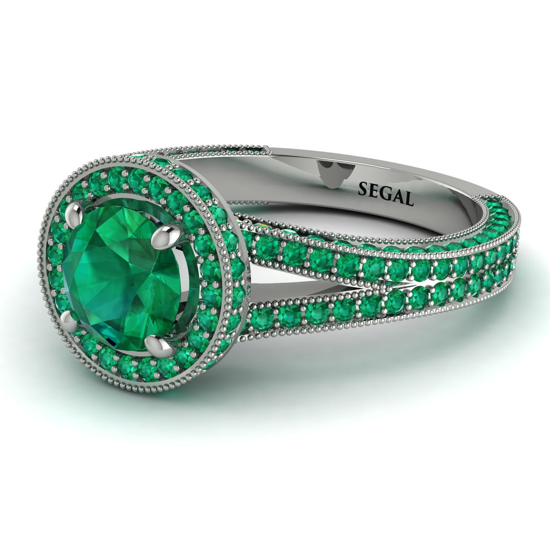 Milgrain Round Emerald Engagement Ring - Payton No. 21