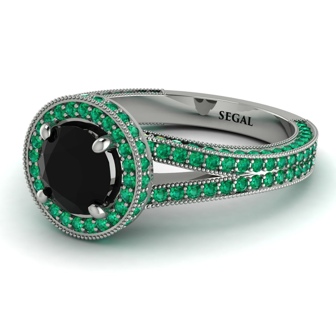 Milgrain Round Black Diamond Engagement Ring - Payton No. 24