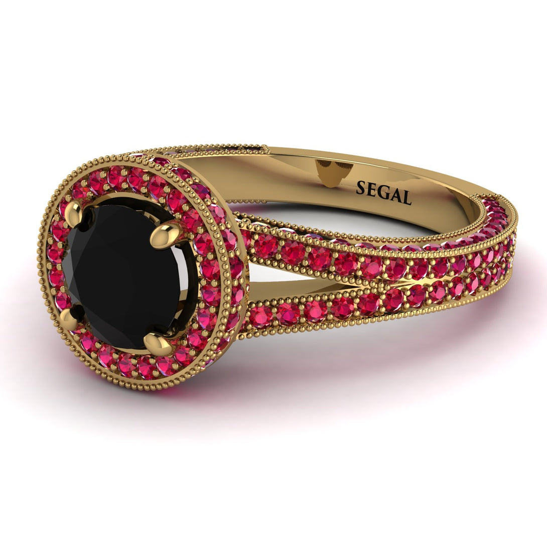 Milgrain Round Black Diamond Engagement Ring - Payton No. 52
