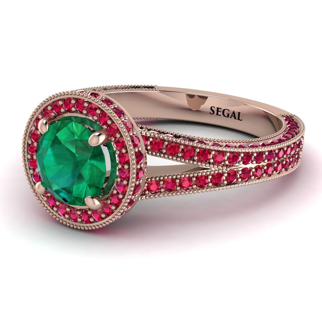 Milgrain Round Emerald Engagement Ring - Payton No. 50
