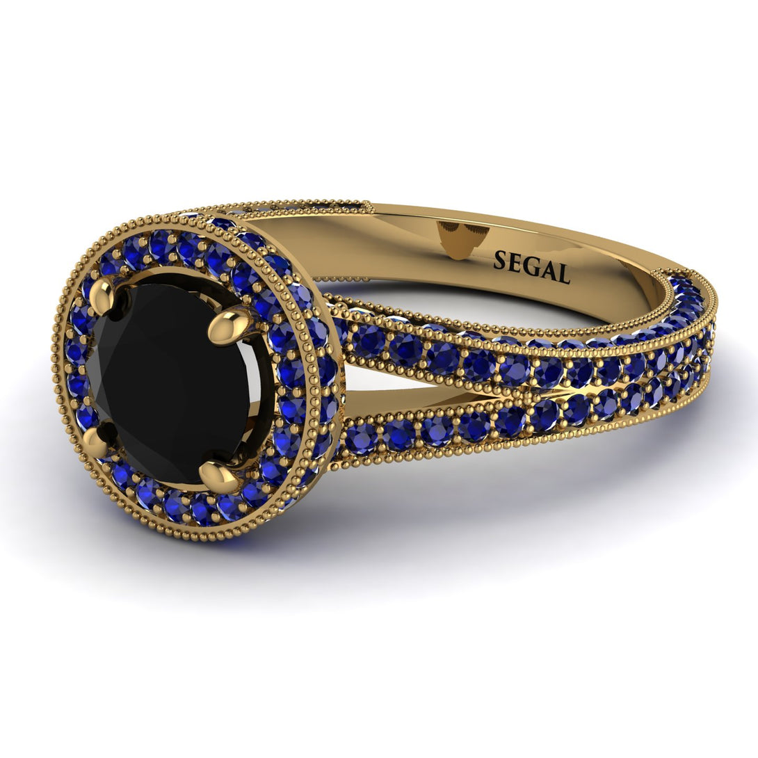 Milgrain Round Black Diamond Engagement Ring - Payton No. 67