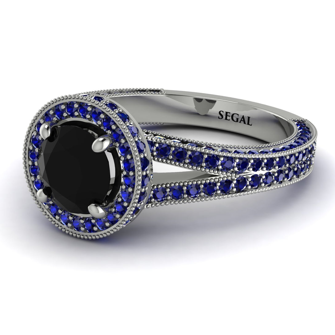 Milgrain Round Black Diamond Engagement Ring - Payton No. 69