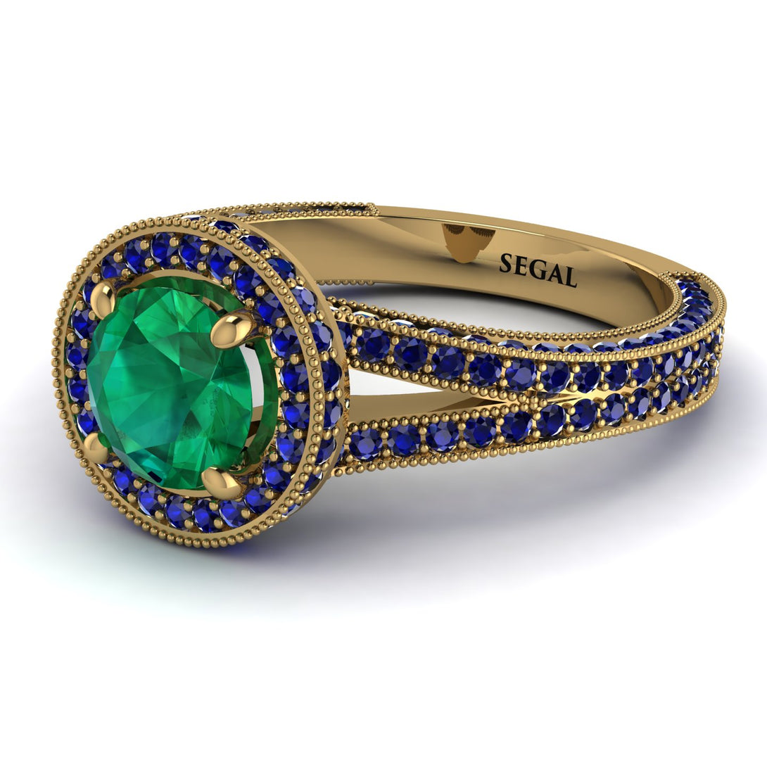 Milgrain Round Emerald Engagement Ring - Payton No. 64