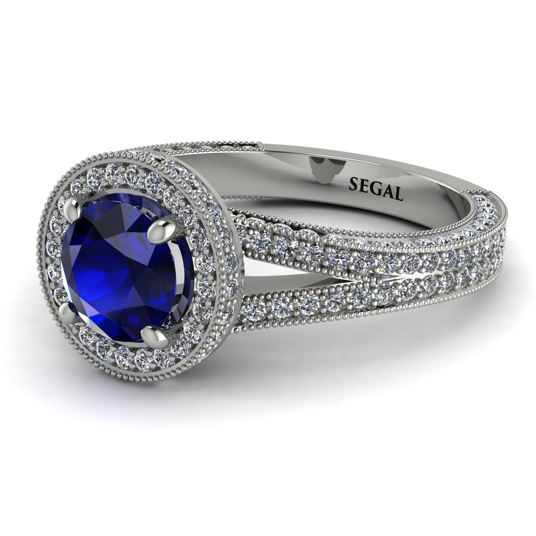 Milgrain Round Sapphire Engagement Ring - Payton No. 15