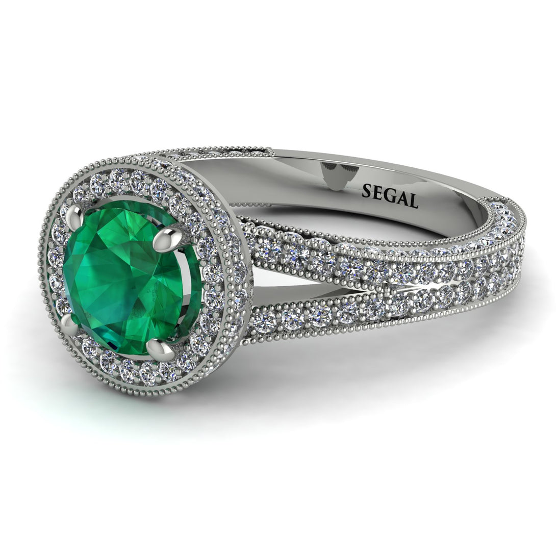 Milgrain Round Emerald Engagement Ring - Payton No. 6