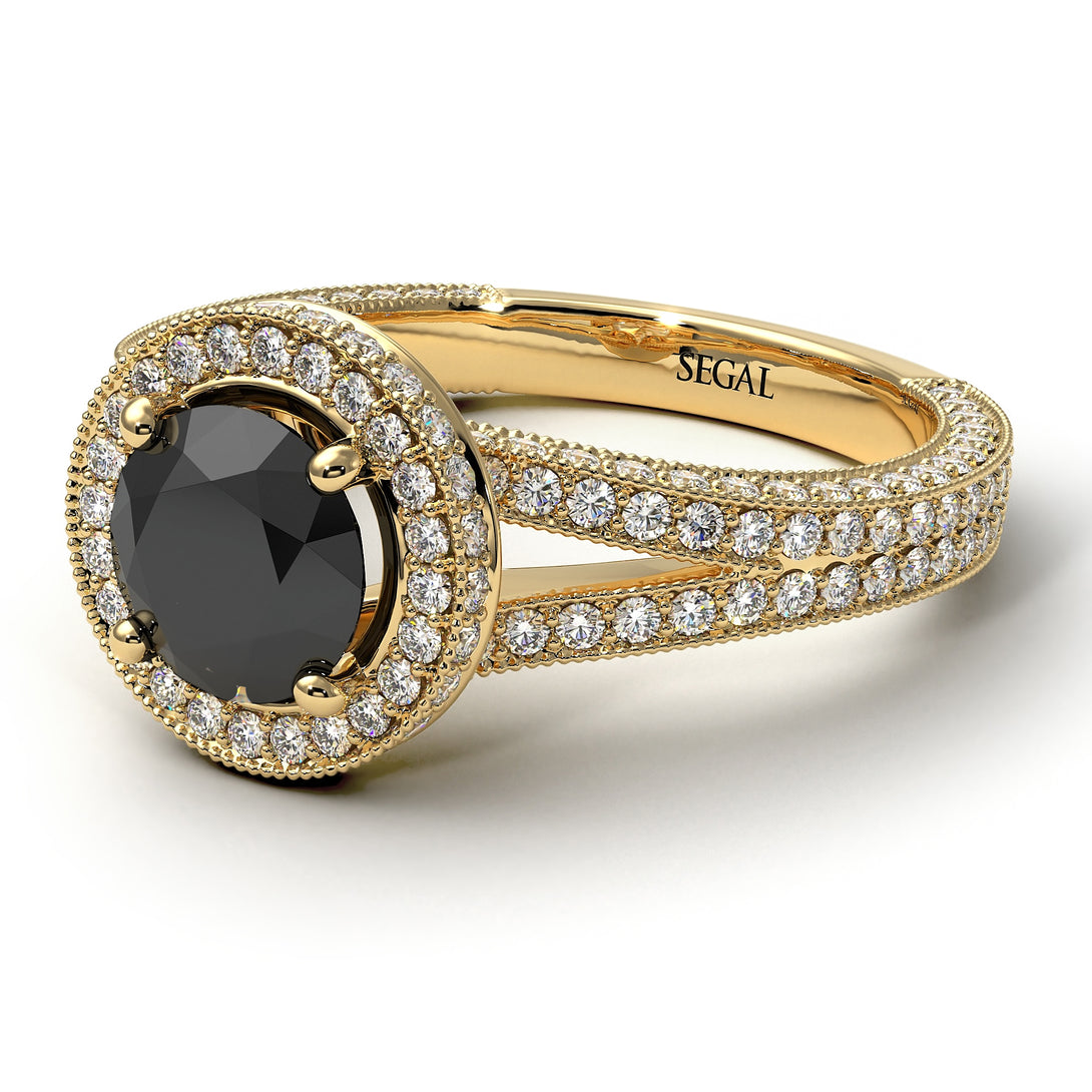 Milgrain Round Black Diamond Engagement Ring - Payton No. 7