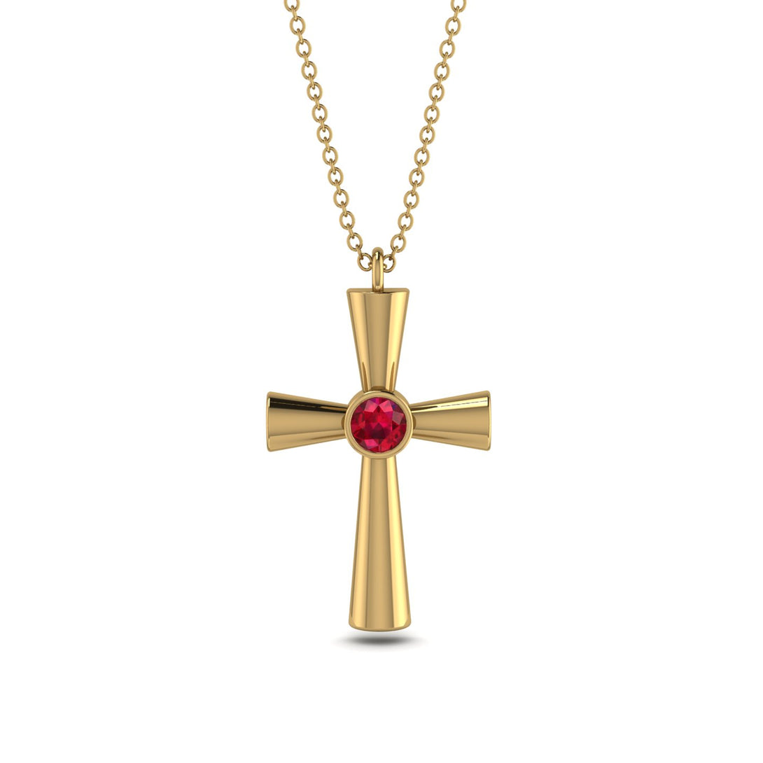 Minimalist Ruby Cross Necklace - Philip No. 10