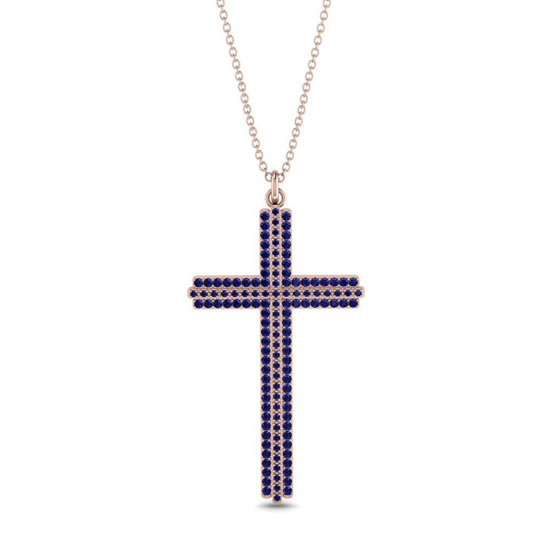 Minimalist Sapphire Cross Necklace - Aaron No. 14