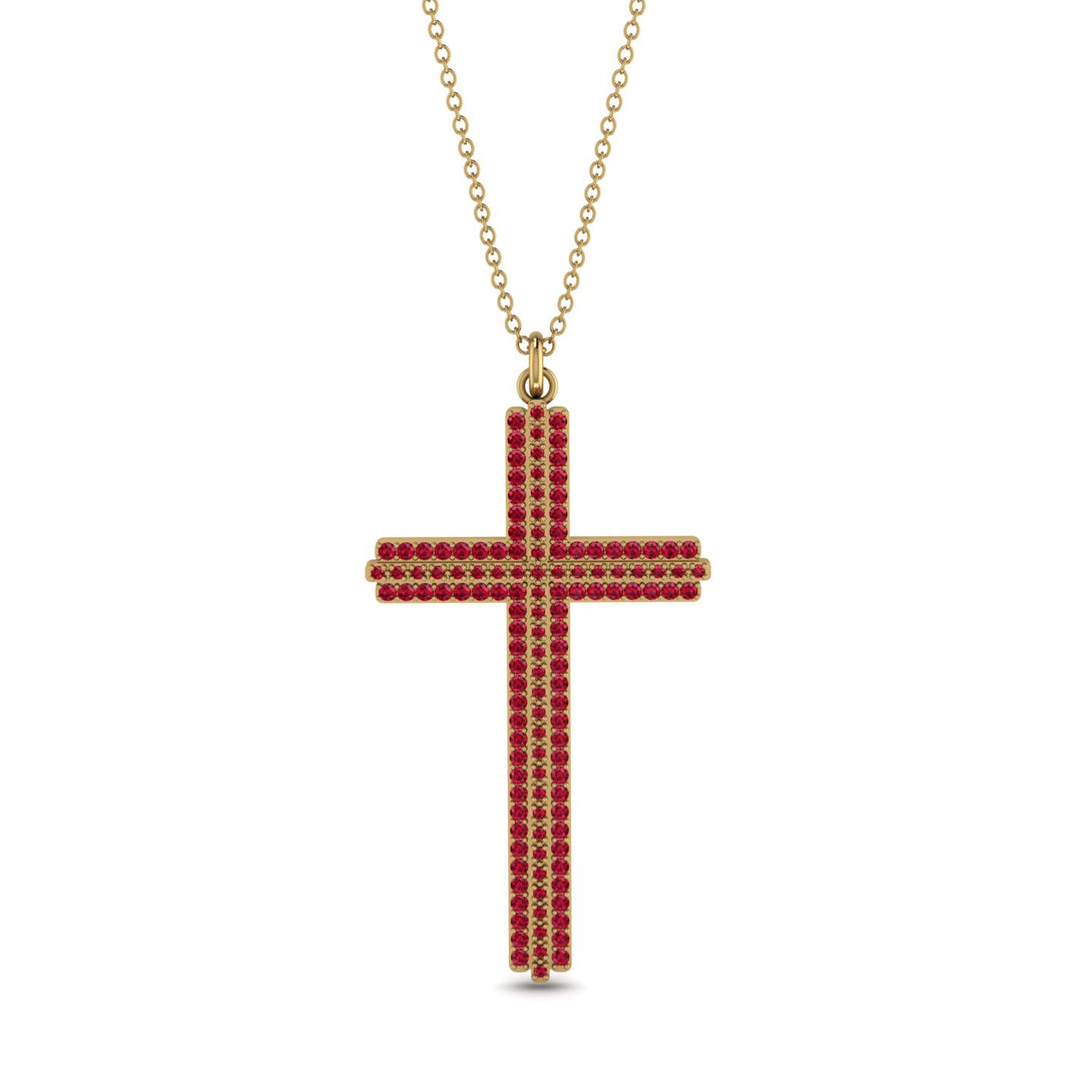 Minimalist Ruby Cross Necklace - Aaron No. 10