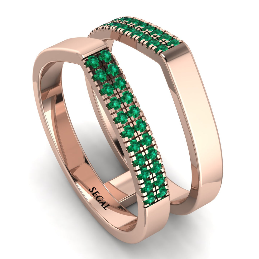 Geometric Emerald Double Wedding Band - Hayden No. 5