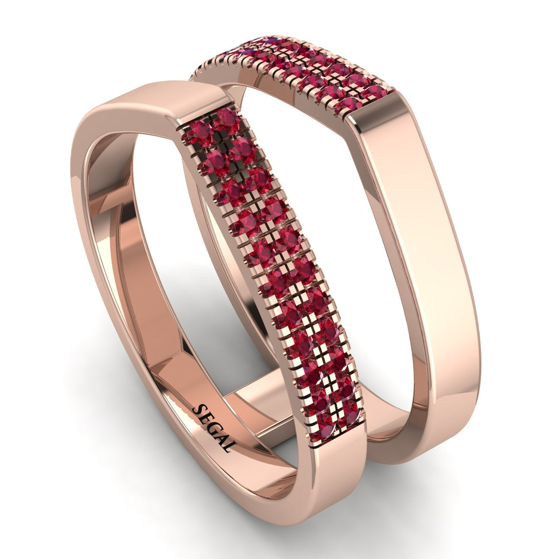 Geometric Ruby Double Wedding Band - Hayden No. 11